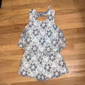 J.O.A white and grey lace overlay romper